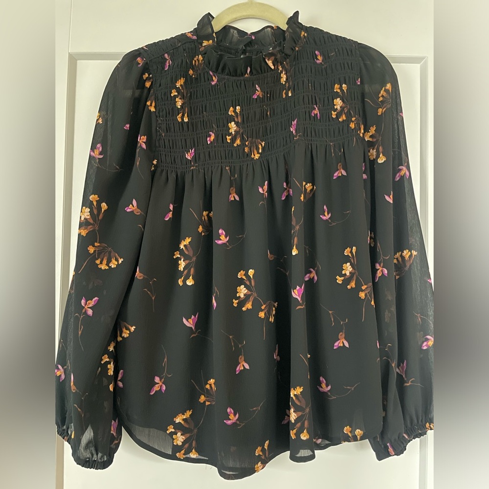 Madewell georgette smocked top in floral print size L